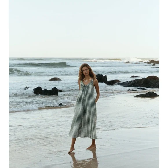 Opia Byron Bay Bridget Dress XS/S NWT Green Gingham Sleeveless Maxi Dress - Picture 4 of 12